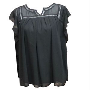 Ann Taylor Loft charcoal grey ruffle sleeve blouse